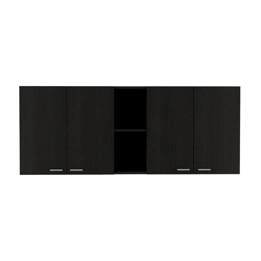 HomeRoots 59 Black Wood Wall mounted Accent Cabinet With Five Shelves