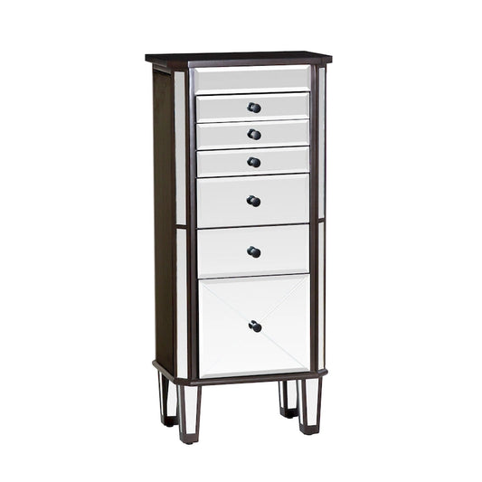 Mirrored Jewelry Armoire with Tapered Legs - 41 - Silver