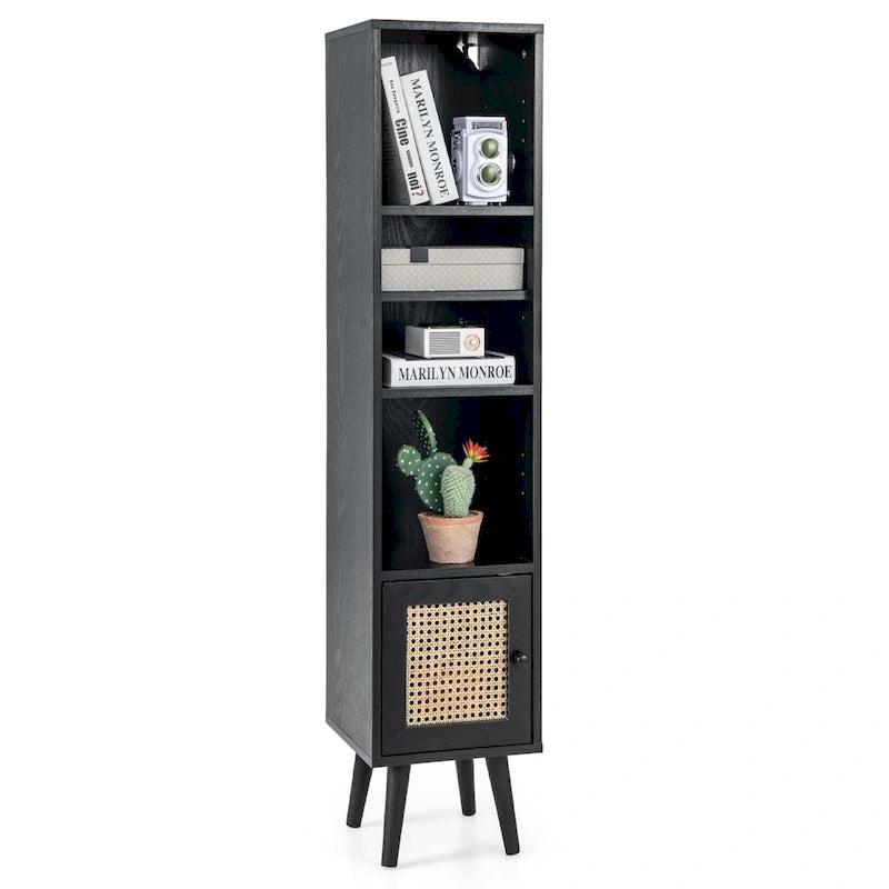 Costway Rattan Storage Cabinet Freestanding Slim Organizer Wood - See Details