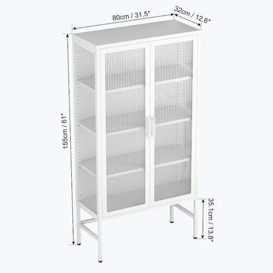 Double Glass Door Storage Cabinet with Adjustable Shelves