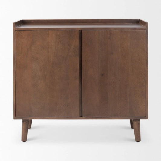 Lillie Medium Brown Solid Wood w/ Doors & Tray Top Accent Cabinet