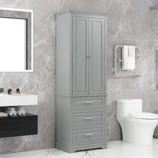 Tall Storage Cabinet with Three Drawers for Bathroom
