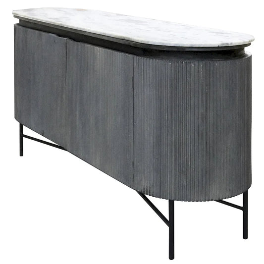 Gemma - Racetrack Sideboard Cabinet with Granite Top and Metal Legs - White and Charcoal Finish