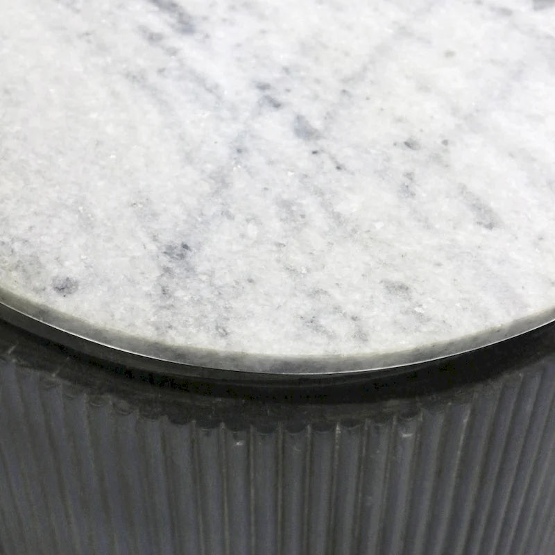 Gemma - Racetrack Sideboard Cabinet with Granite Top and Metal Legs - White and Charcoal Finish