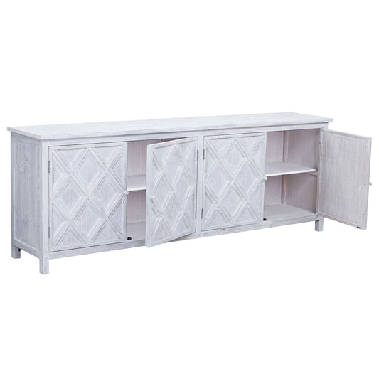 Kendra 94 Reclaimed Pine White Washed Painted Carved Sideboard