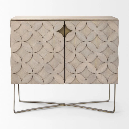 Excelsior Light Brown Solid Wood w/ Gold Iron Base & 2 Door Accent Cabinet