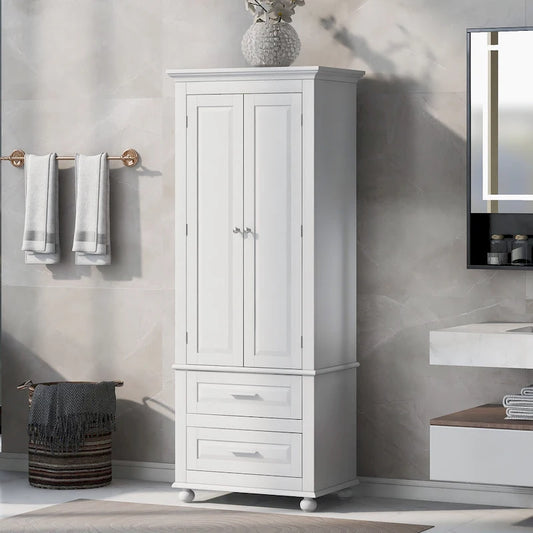 Tall Storage Cabinet with Two Drawers - N/A