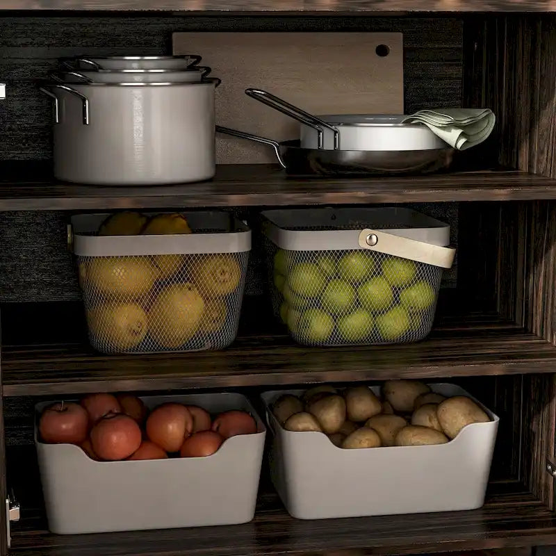 Dark Wood Grain Storage Cabinet Multi-functional Buffet Sideboard - 31.5Wx78.7Hx23.6D