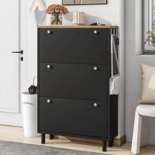 Merax Narrow Design Shoe Cabinet with 3 Flip Drawers, 3 Hooks