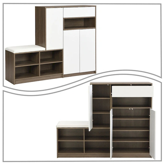 Vintage Minimalist Wooden Shoe Storage Cabinet with Integrated Bench