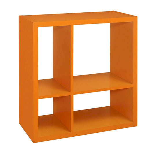 4-Cube Open Bookcase, Kids Toy Storage Shelf Organizer (Orange)