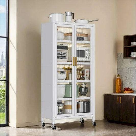 Open-Door Kitchen Shelving Floor-To-Ceiling Microwave Storage Cabinet