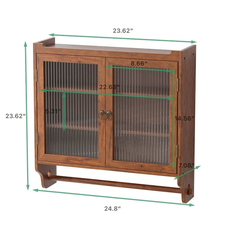 24.8Glass Door Vintage Double Door Wall Cabinet with Three Tiers