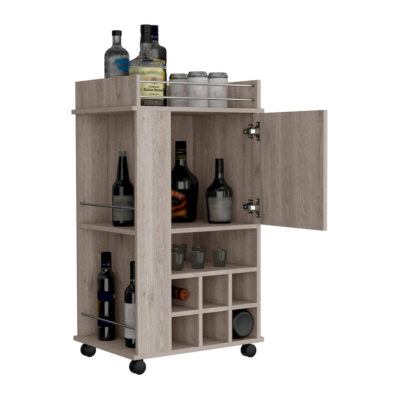 Bar Cart with Cabinet,Wine Cabinet,Liquor Cabinet,6 Built-in Wine Rack and Casters