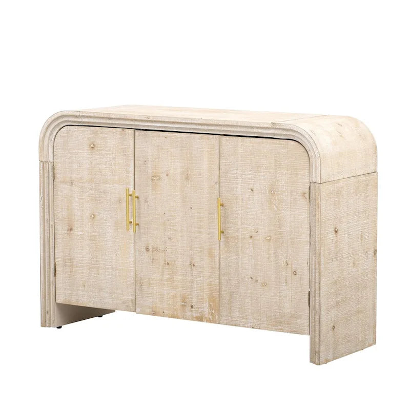 Retro Minimalist Curved Sideboard w/Gold Handles & Adjustable Dividers