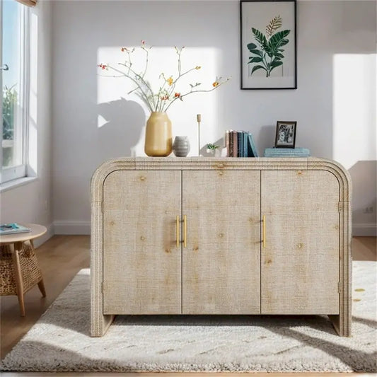Retro Minimalist Curved Sideboard w/Gold Handles & Adjustable Dividers