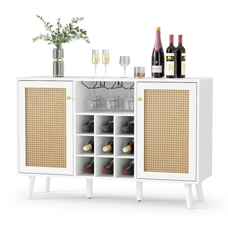 Anmytek 2-Door Modern Kitchen Buffet Sideboard Storage Cabinet with Wine Rack and Glass Holder