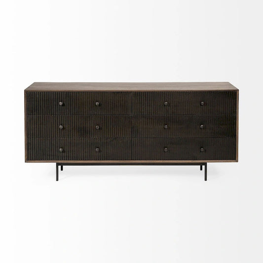 Grace Two-Tone Brown Solid Wood 6 Drawer Sideboard - 70.0L x 18.0W x 31.0H