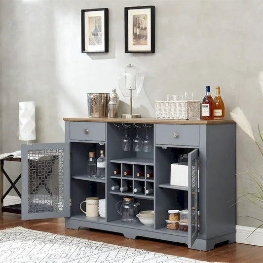 Modern Farmhouse Buffet Cabinet with 2 Drawers and Elegant Glass Door