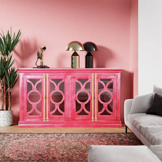 Maadze 71 4-Glass Door Kitchen Accent Buffet Sideboard Cabinet