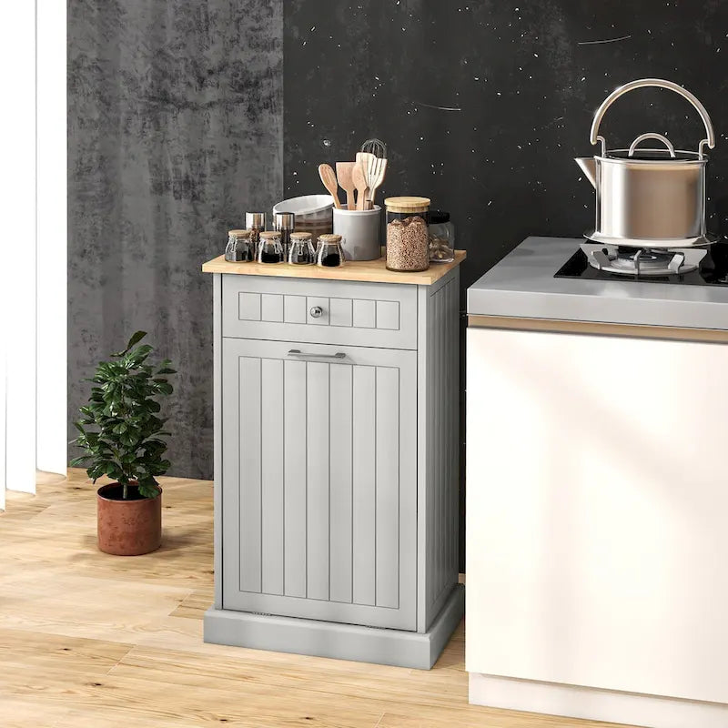 Kitchen Tilt Out Free Standing Recycling Cabinet Trash Can Holder