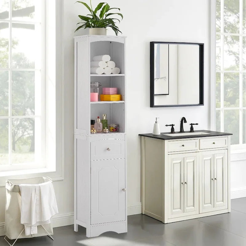 Wooden Freestanding Tall Bathroom Storage Linen Cabinet