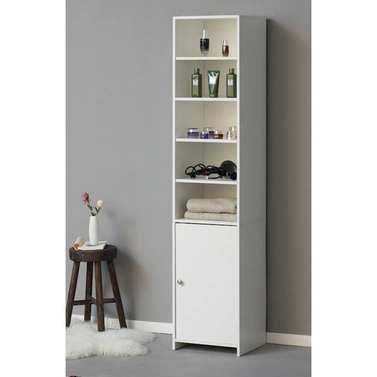 Tall Bathroom Laundry Storage Organizer Cabinet Linen Tower, White
