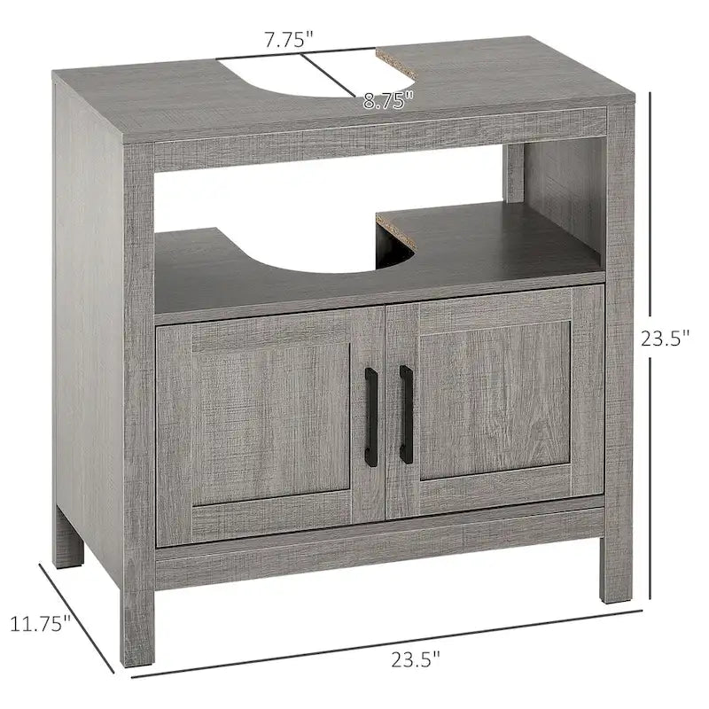 Pedestal Sink Storage Cabinet, Bathroom Under Sink Cabinet with 2 Doors and Open Shelf, Bathroom Vanity, Gray
