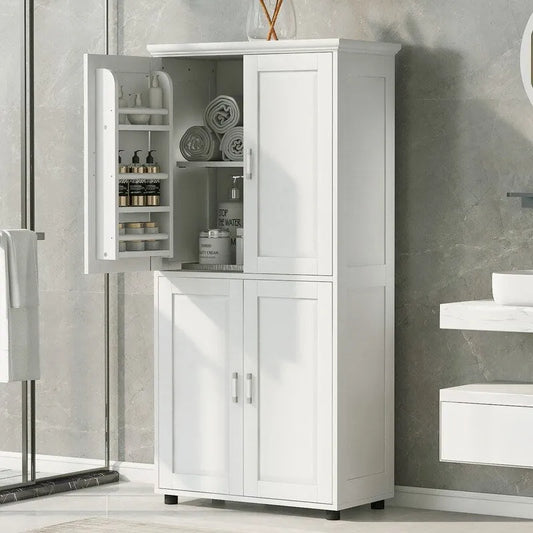 Freestanding Bathroom Storage Cabinet with 4 Doors, Adjustable Shelves