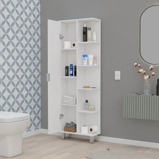 Modern White 1-Door Linen Cabinet for Bathroom