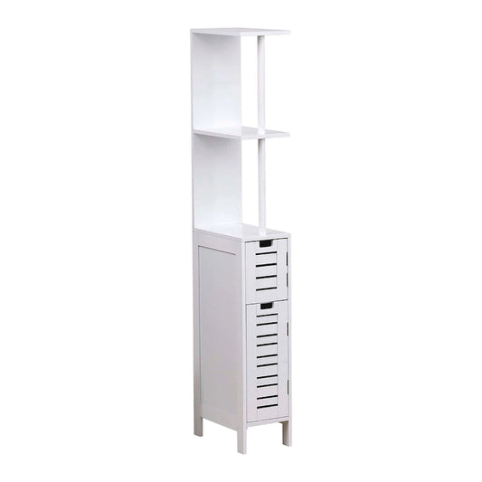 Miami White Slim Bathroom Storage Cabinet Open Shelves Two Doors - 51.4H x 7.2L 12W