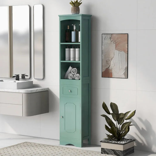 Tall Bathroom Cabinet, Freestanding Storage Cabinet with Drawer, MDF Board, Adjustable Shelf