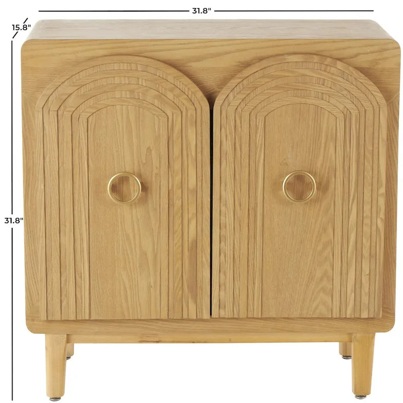 Wooden Geometric Art Deco Inspired Carved Arch 2 Door Room Cabinet with Gold Ring Handles - Brown - Roche River Decor