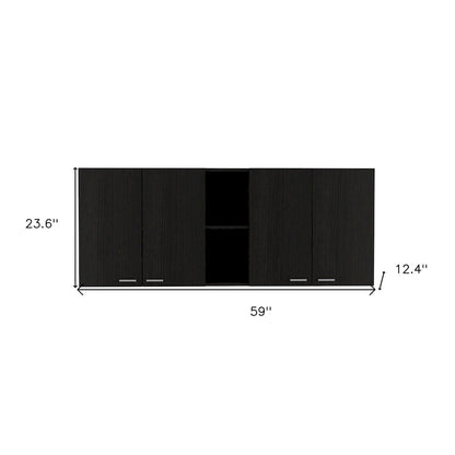 HomeRoots 59 Black Wood Wall mounted Accent Cabinet With Five Shelves