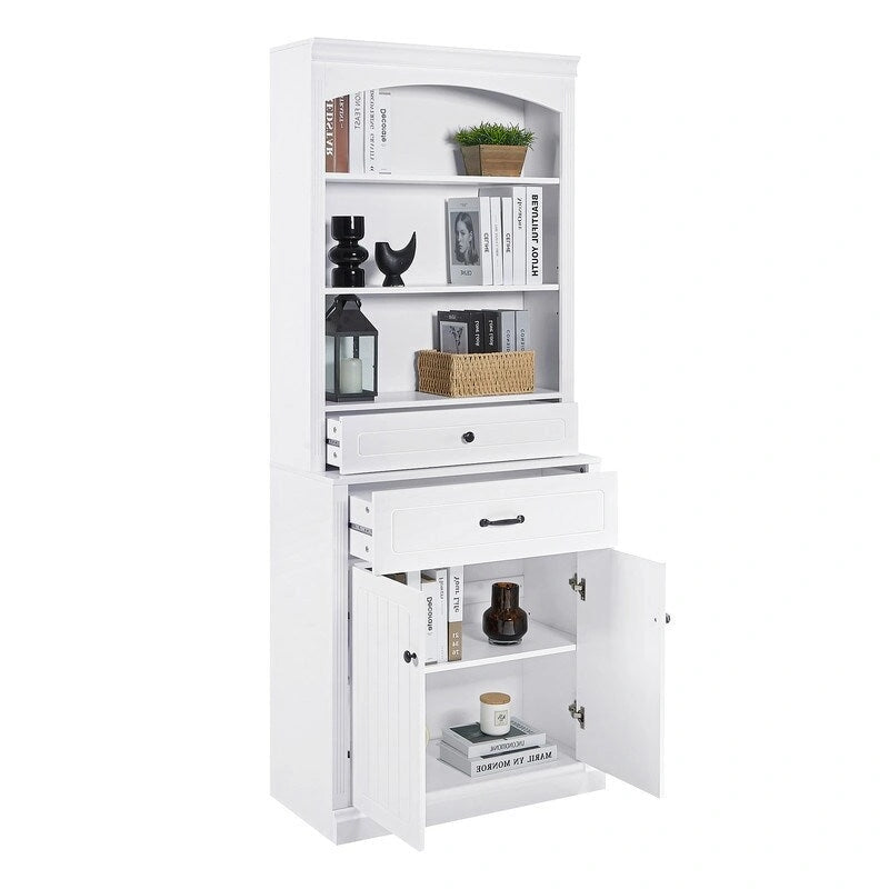 Bathroom Cabinet with 2 Doors, Drawers, Adjustable Shelf & 3 Open Shelves