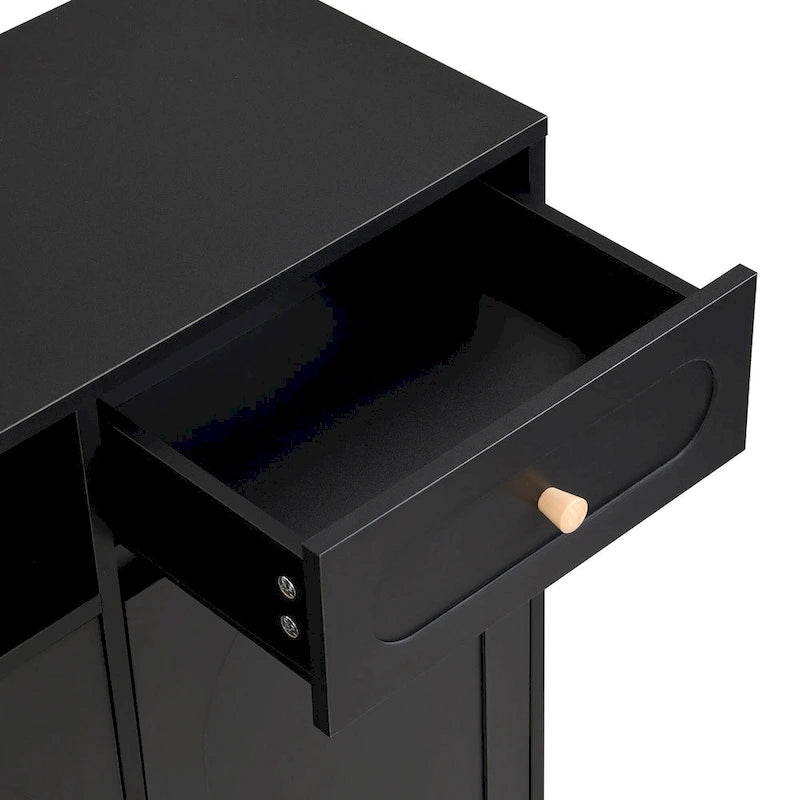 Elegant Shoe Cabinet with Arched Doors and Drawer, Cream Style Storage Sideboard with Adjustable Shelves and Solid Wood Legs