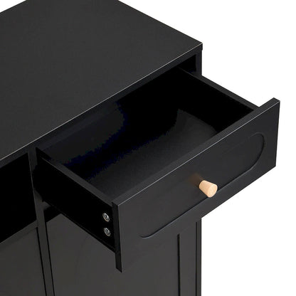 Elegant Shoe Cabinet with Arched Doors and Drawer, Cream Style Storage Sideboard with Adjustable Shelves and Solid Wood Legs