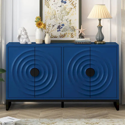 Storage Cabinet Sideboard Wooden Cabinet with Stunning Water Wave Door Design, Rubberwood Veneer and Adjustable Shelves