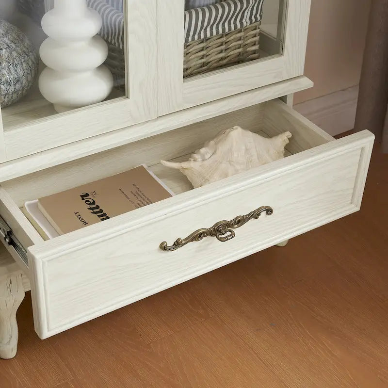 Curio Cabinet Lighted Glass Cabinet Glass Wine Cabinet Curio Display Cabinet with Adjustable Glass Shelves 2 Doors and 1 drawer