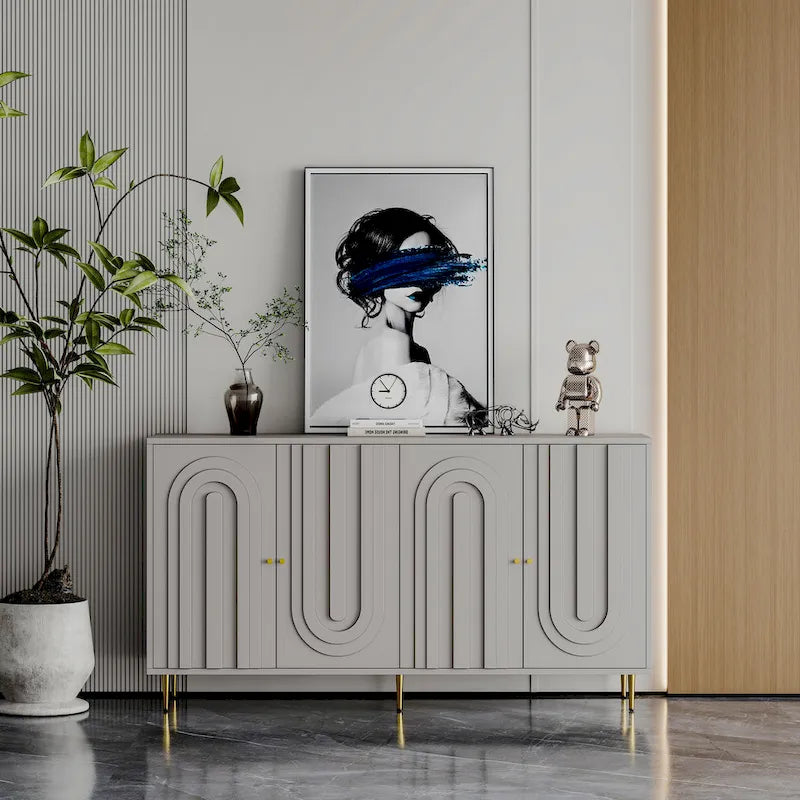 Accent Cabinet Black Lacquered Wooden Cabinet with 4 Glass Doors Sideboard Buffet Server Cabinet Storage Cabinet