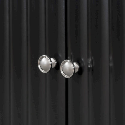 Elegant Four-Door Sideboard with Wavy Pattern Doors, Cylindrical Legs, and Sleek Metal Handles