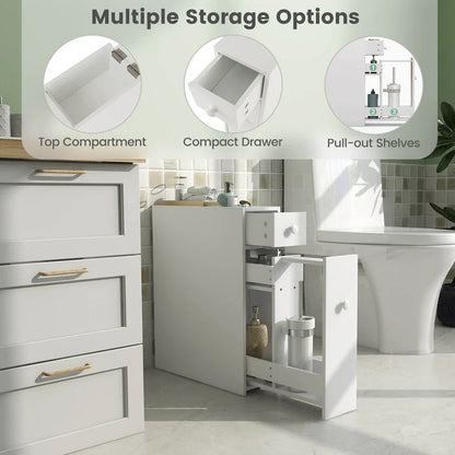 Costway Bathroom Floor Cabinet Toilet Narrow Storage Organizer with
