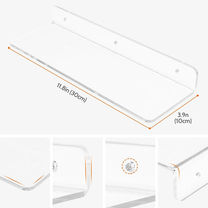 Acrylic Floating Shelves for Wall, Clear Acrylic Shelves for Bathroom, Living Room, Bedroom, Kitchen Wall Display Shelf Clear