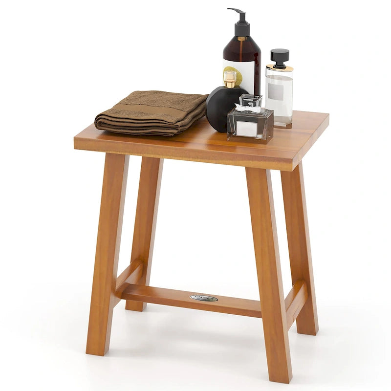 Gymax Teak Shower Bench Bathroom Shower Stool for Shaving Legs & Spa
