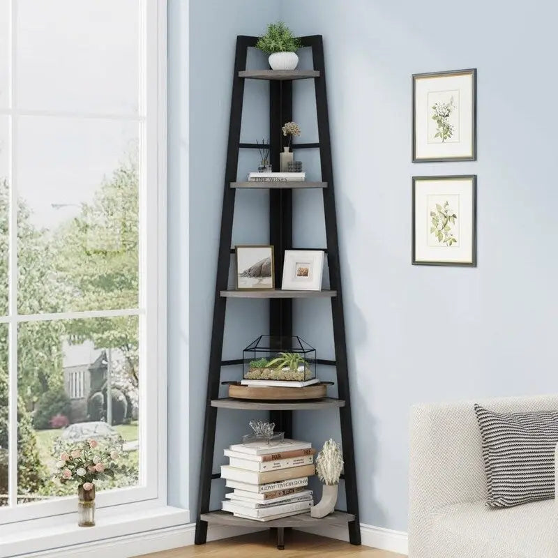 Rustic Tall Corner Bookshelf
