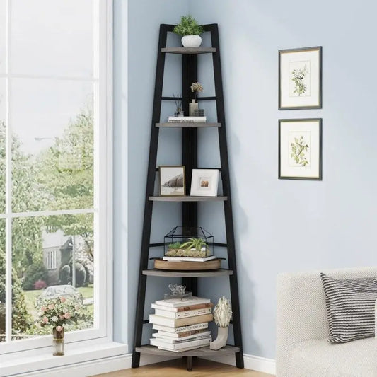 Rustic Tall Corner Bookshelf