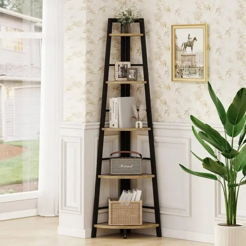 Rustic Tall Corner Bookshelf