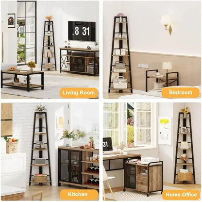 Rustic Tall Corner Bookshelf