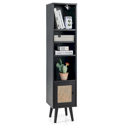 Costway Rattan Storage Cabinet Freestanding Slim Organizer Wood - See Details