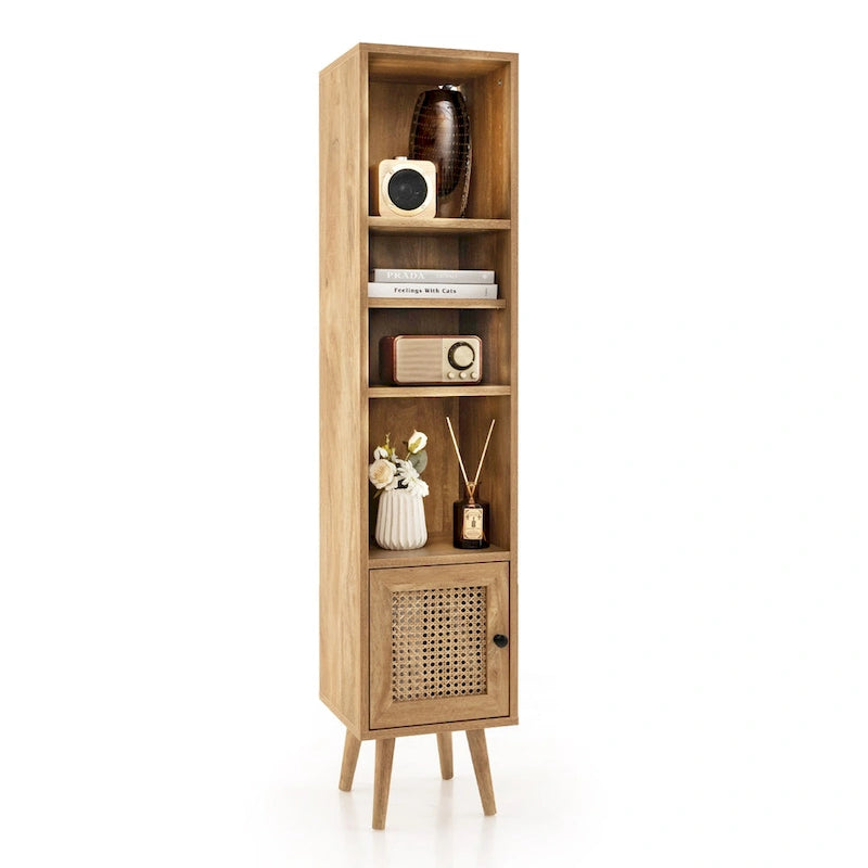 Costway Rattan Storage Cabinet Freestanding Slim Organizer Wood - See Details